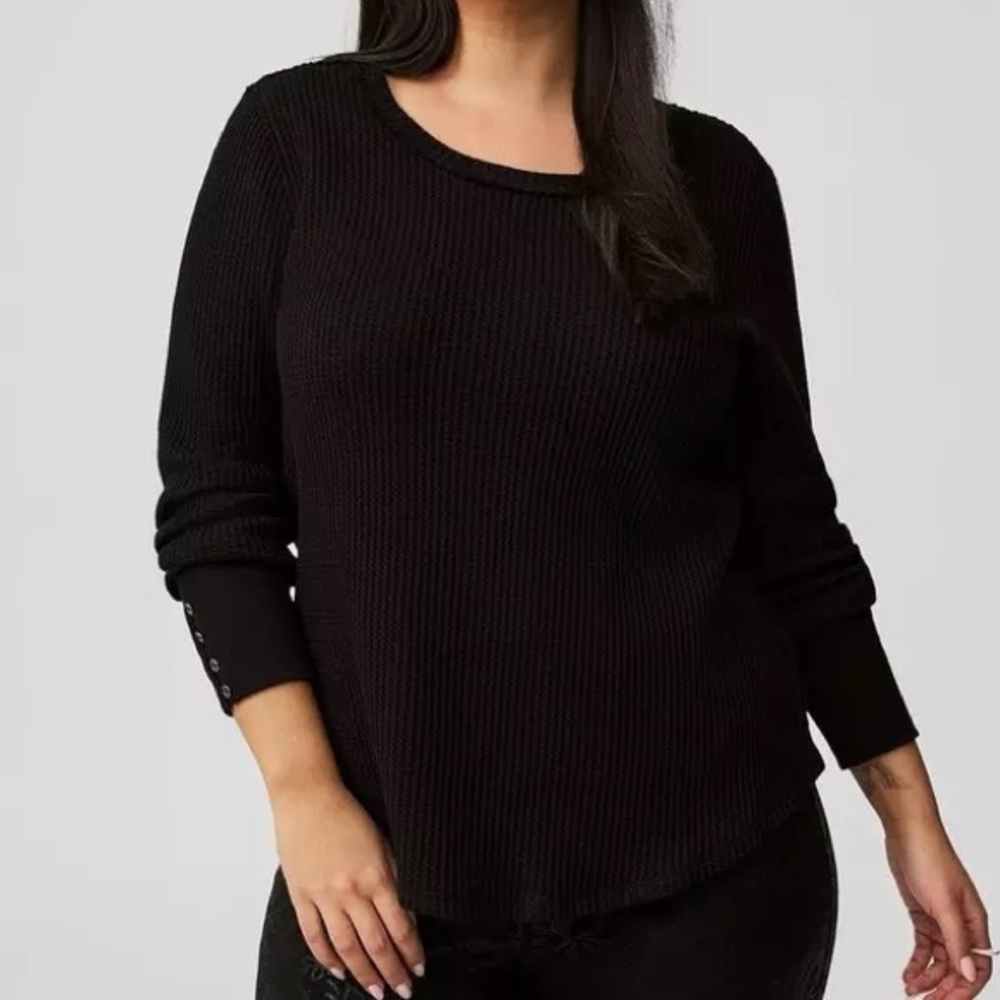 TORRID Thermal Waffle Knit Fitted Crewneck Long Sleeve Tee Black 1 1X